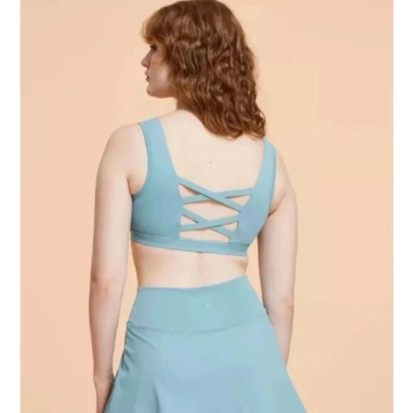 NWT Blogilates Women's Large Cameo Blue Crisscross Active Strappy Back Tank Bra - Picture 2 of 14